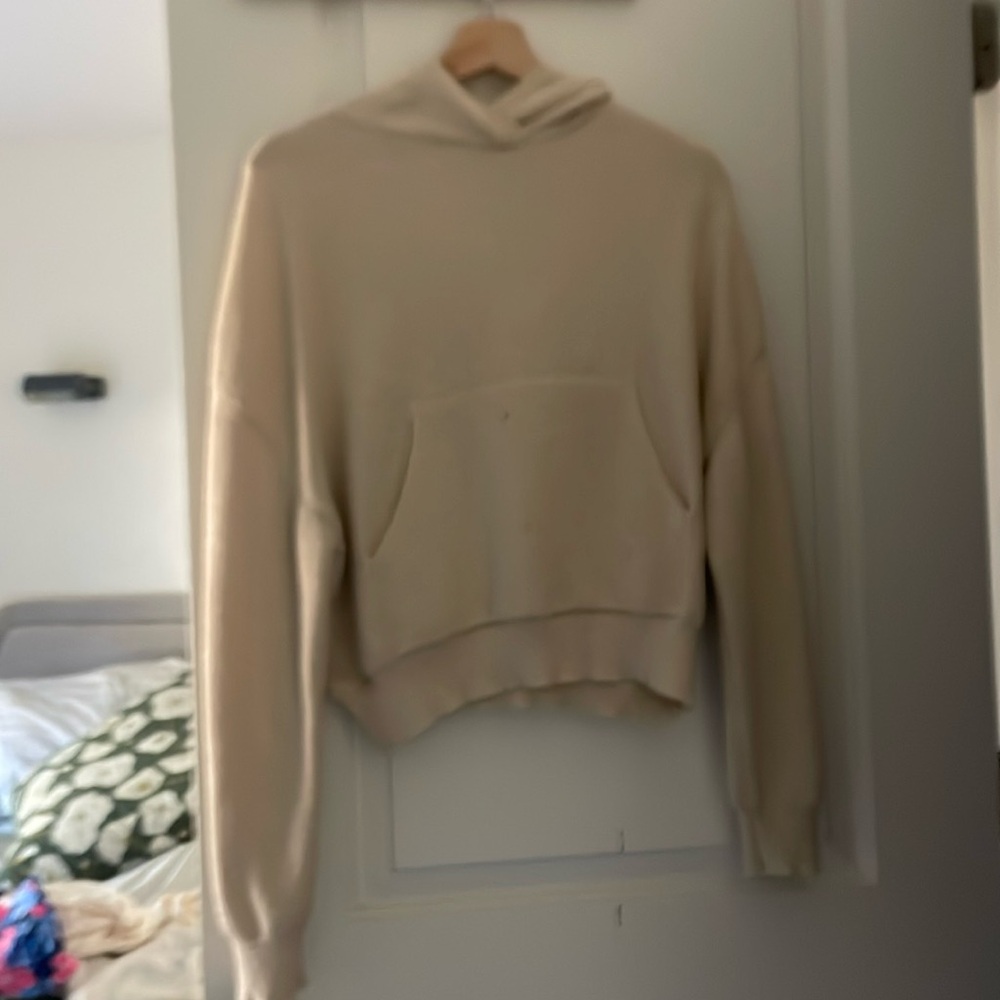 nanushka designer knit hoodie pullover sweater size medium beige girl revolve